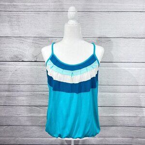 New York & Company Tank Top | Blue & White | Medium | Scoop Neck | Colorful